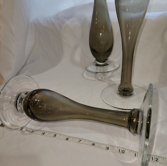 Smokey Gray Glass Candlesticks - Picture 4 of 7